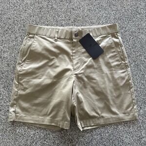 Fabletics High Side Shorts Men's‎ 33 Brown Chino Flat Front Stretch 7.5"